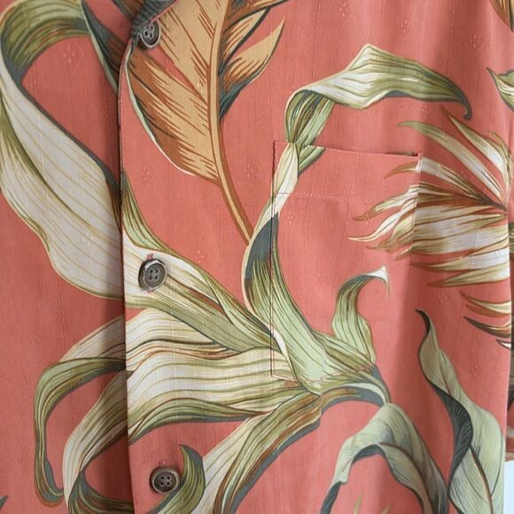 Tommy Bahama 100% Silk Hawaiian Shirt Orange Palm Tree Design Button Up Size XL - Picture 5 of 13